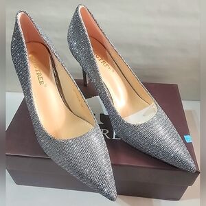 NIB Big Tree Silver Rhinestones & Glitter High Heel Shoes SZ 6-1/2